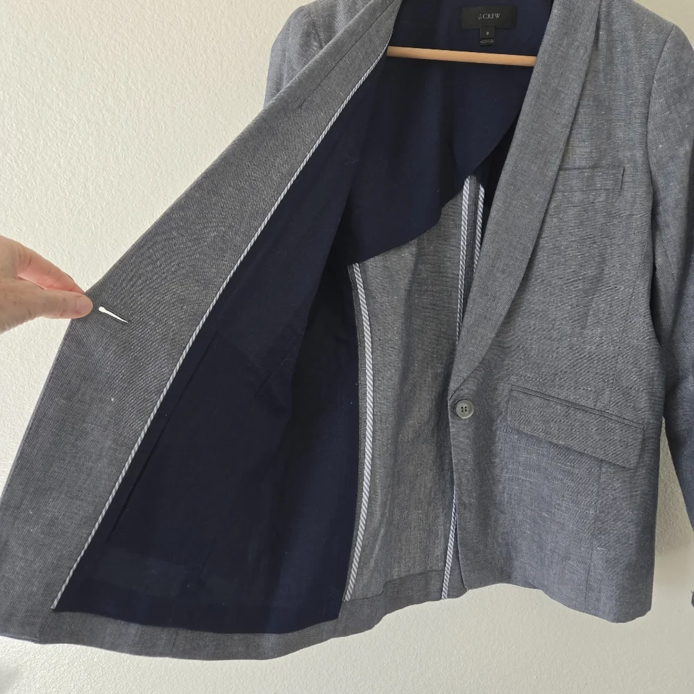 J. Crew Unstructured blazer in Cotton-linen Deep Water Blue Womens Size 8 Preppy